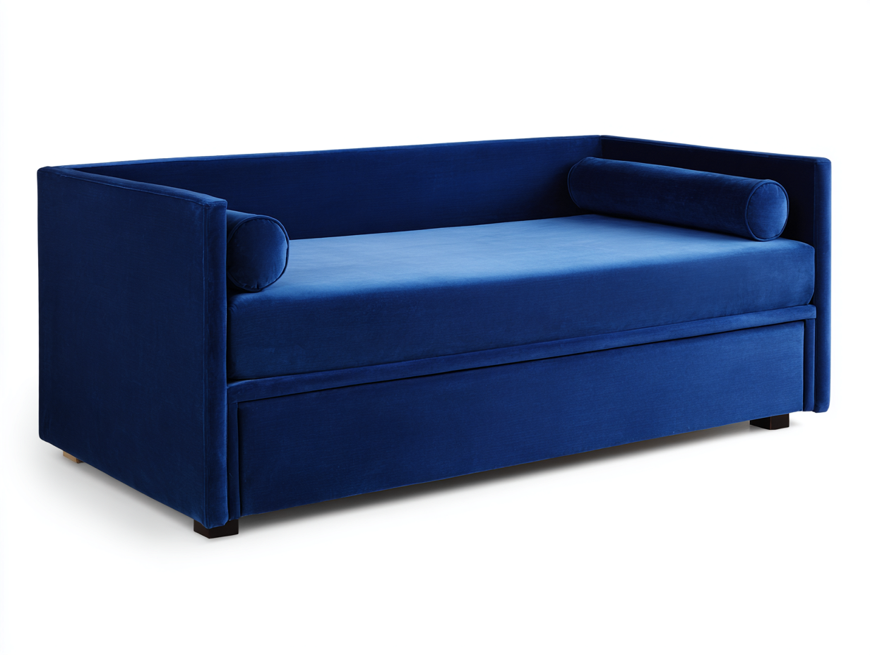 Divano letto 205×88×82 cm - velluto blu notte - struttura compatta con letto estraibile per camera da letto-Zazosadecor