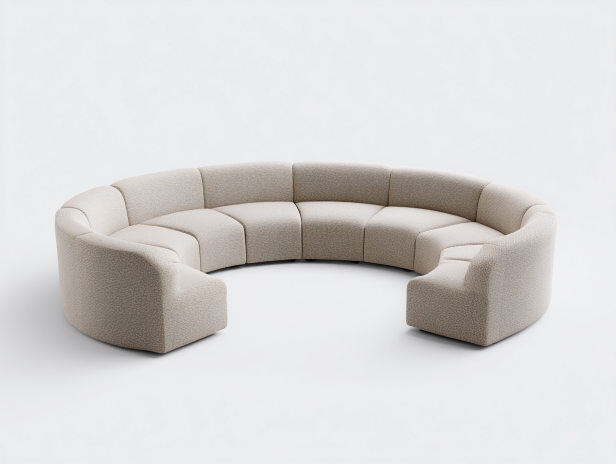 Divano semicircolare 380×250×80 cm - tessuto testurizzato beige sabbia - seduta avvolgente per soggiorno-Zazosadecor
