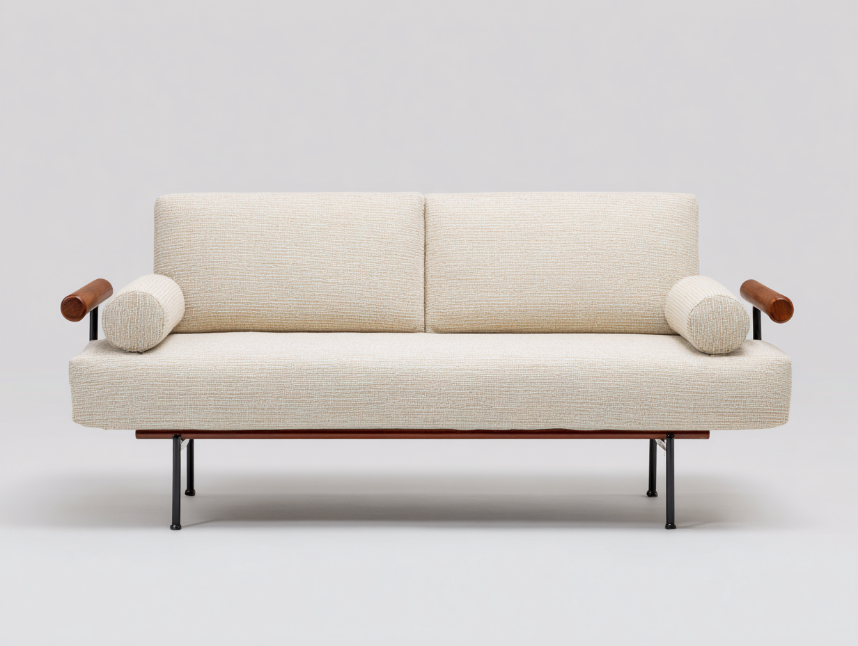 Divano letto 200×90×84 cm - tessuto beige chiaro metallo nero e legno marrone - schienale ribaltabile per camera da letto-Zazosadecor