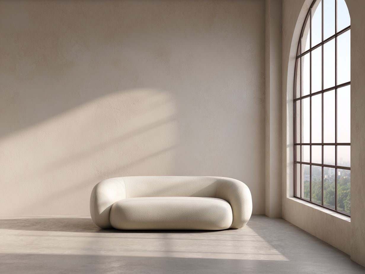 Divano 2 posti 190×96×75 cm - tessuto bouclé avorio - profilo arrotondato compatto per soggiorno-Zazosadecor