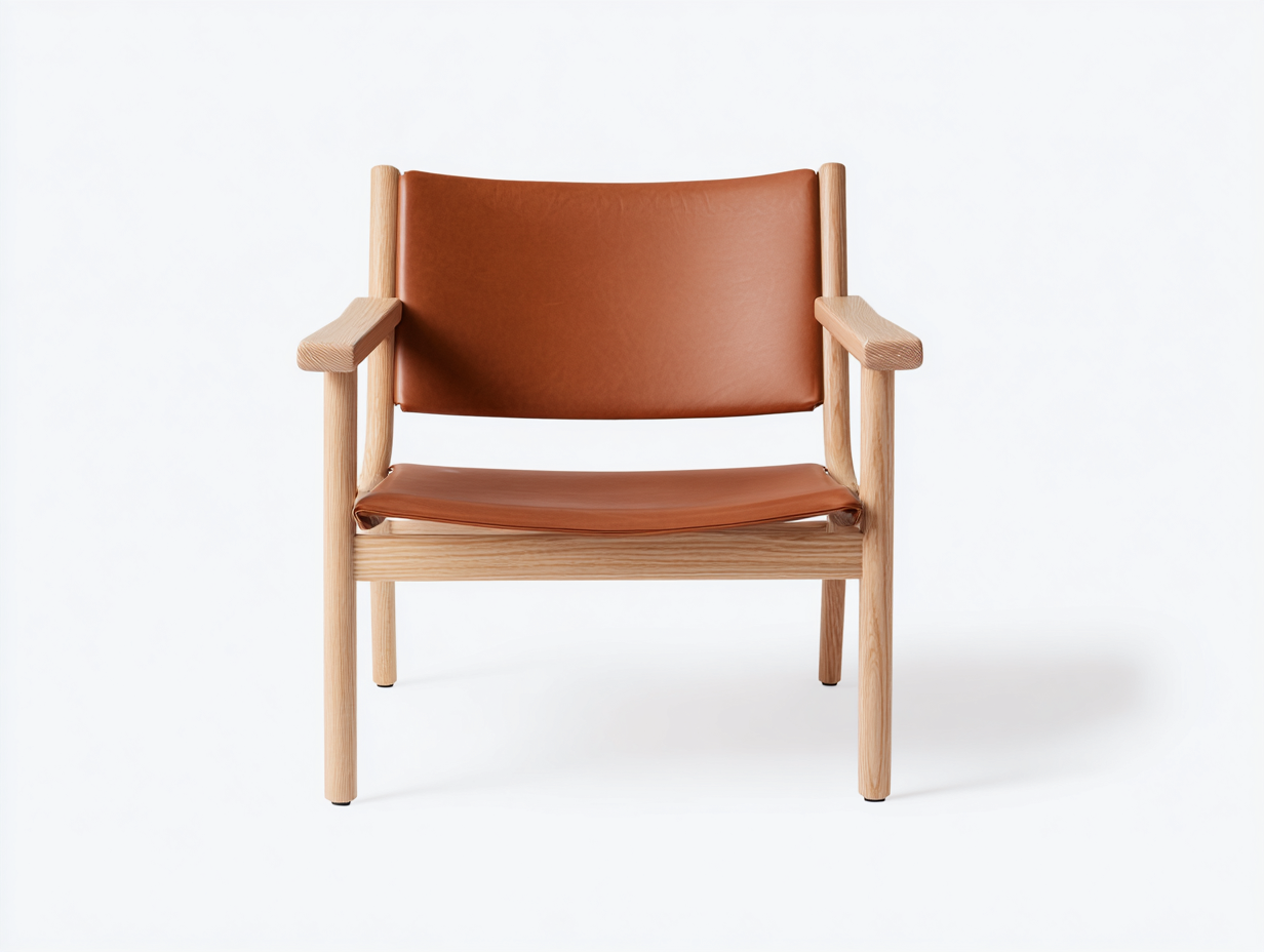 Poltrona lounge 70×75×79 cm - cuoio color terracotta e legno naturale - seduta sospesa con braccioli sagomati per soggiorno-Zazosadecor