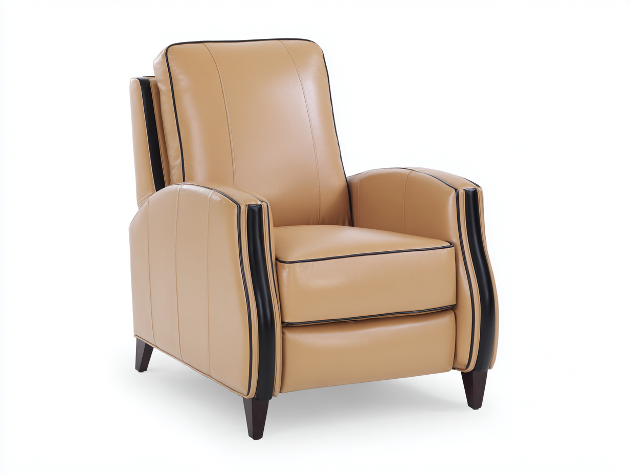 Poltrona relax imbottita 86×91×104 cm - cammello con profili neri - schienale alto e braccioli per soggiorno-Zazosadecor