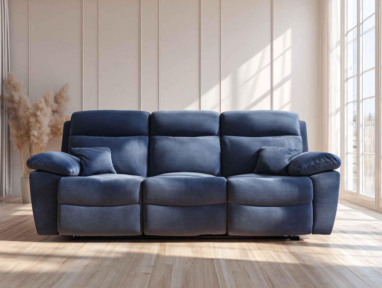 Divano 3 posti 228×96×103 cm - tessuto blu navy - schienale alto e sedute imbottite per soggiorno-Zazosadecor
