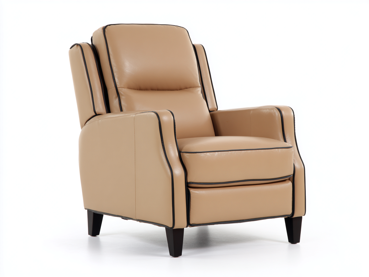 Poltrona relax 84×92×105 cm - ecopelle beige e profili neri - schienale alto imbottito per Soggiorno-Zazosadecor