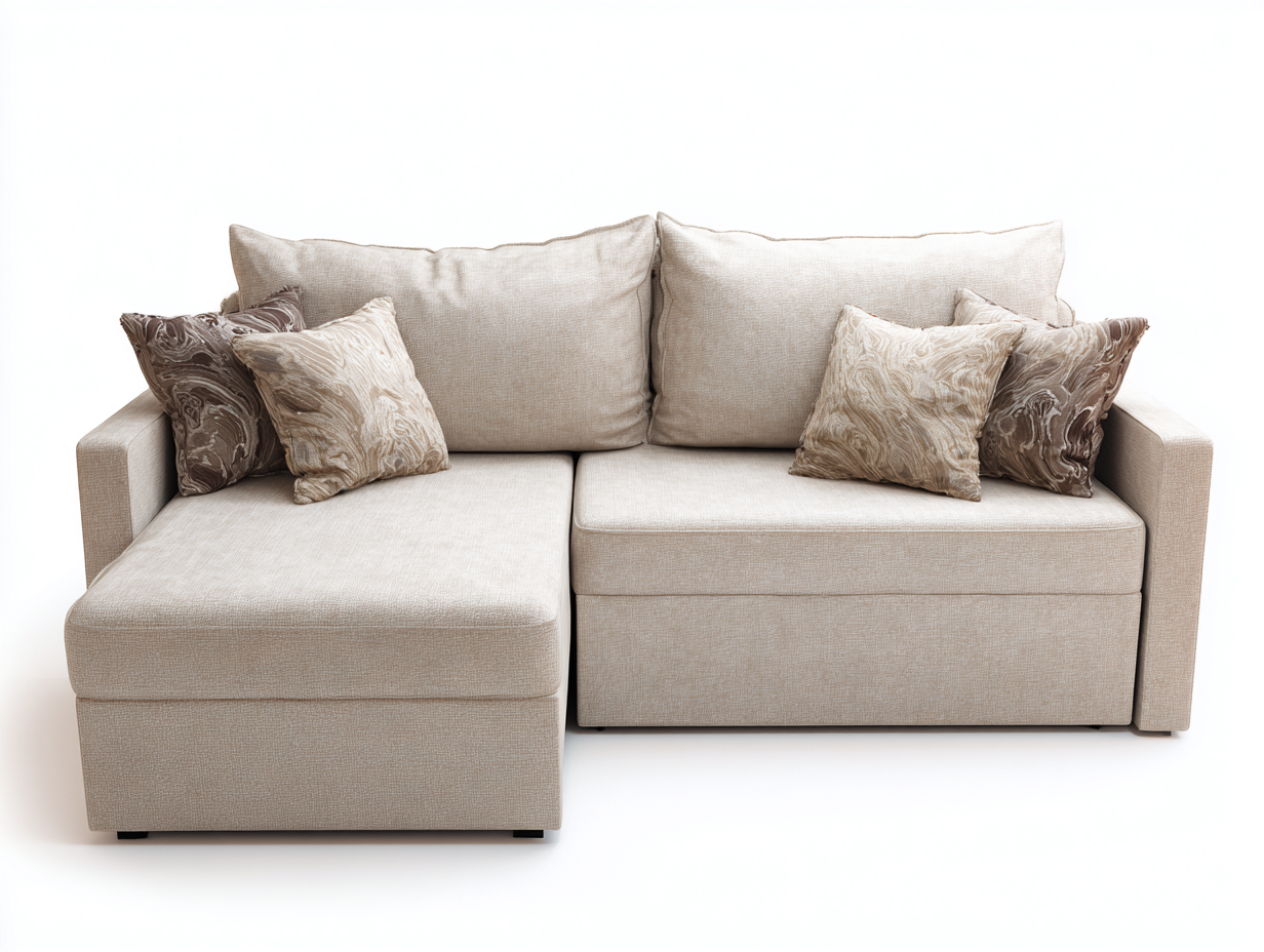 Divano letto angolare 235×150×88 cm - tessuto beige - penisola con piano estraibile per camera da letto-Zazosadecor