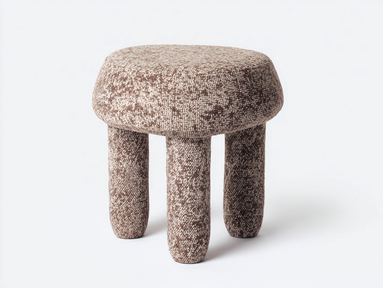 Pedale 48×48×46 cm - tessuto bouclé marrone beige - seduta imbottita con tre gambe rivestite per camera da letto-Zazosadecor