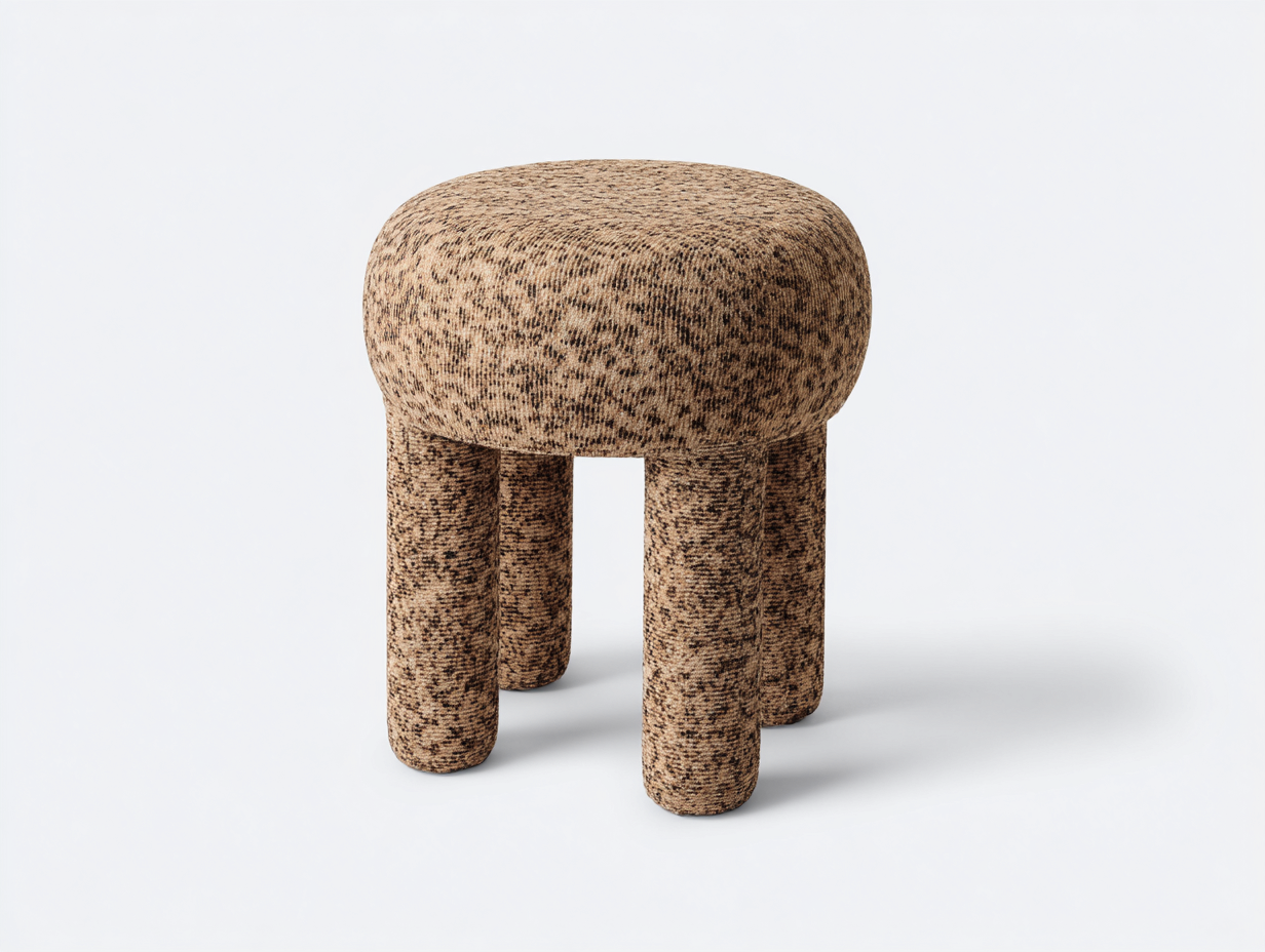 Pedale rotondo 43×43×52 cm - tessuto mélange beige e marrone - seduta imbottita con quattro gambe per Camera Da Letto-Zazosadecor