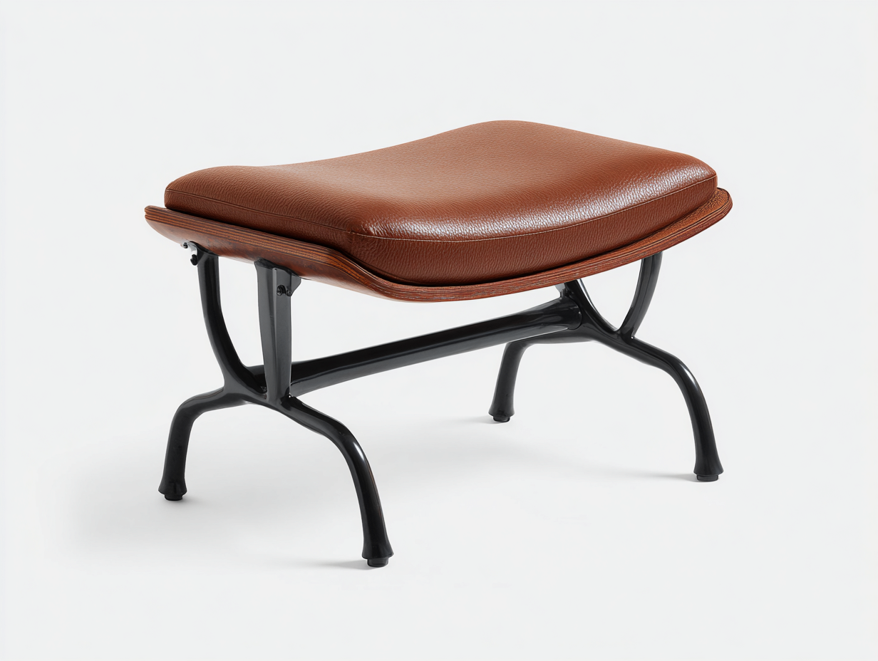 Pedale ergonomico 62×48×44 cm - pelle marrone cuoio e legno noce - telaio tubolare nero per Camera Da Letto-Zazosadecor