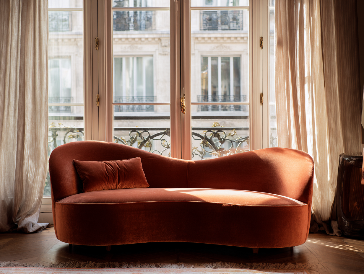 Divano 2 posti 198×94×82 cm - velluto terracotta - profilo curvo con seduta continua per soggiorno-Zazosadecor