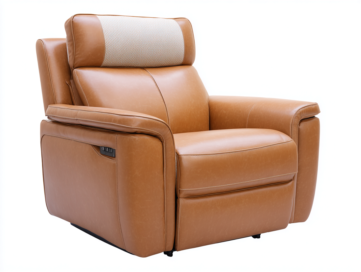Poltrona relax elettrica 96×94×108 cm - pelle color cuoio chiaro - poggiapiedi integrato per soggiorno-Zazosadecor