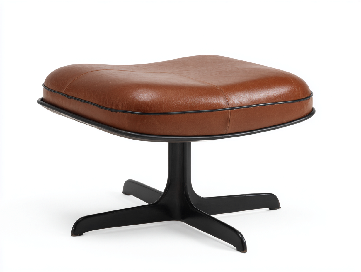 Pedale girevole 63×50×43 cm - pelle marrone cognac e metallo nero - base centrale a quattro razze per Camera Da Letto-Zazosadecor