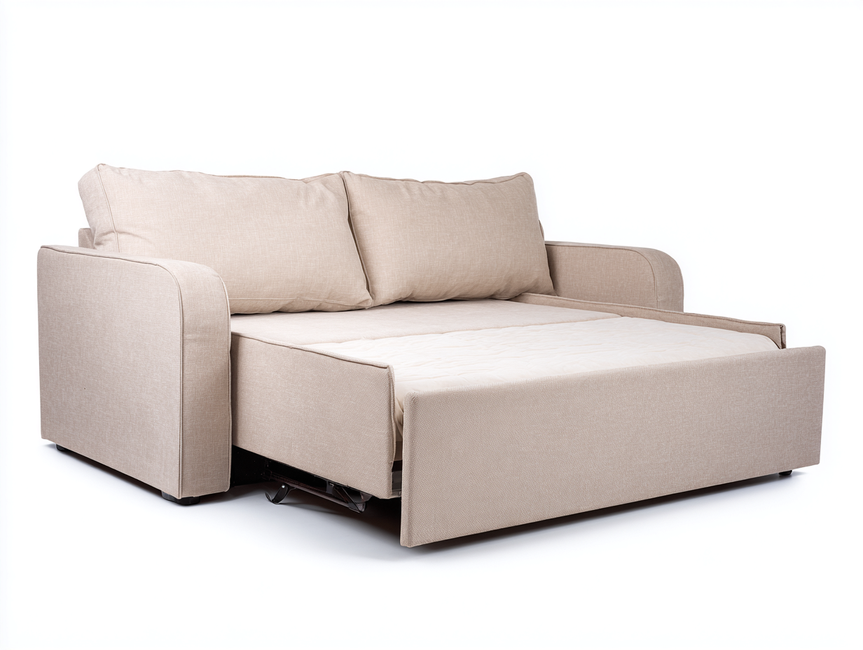 Divano letto 205×98×88 cm - tessuto beige - letto estraibile con frontale imbottito per camera da letto-Zazosadecor