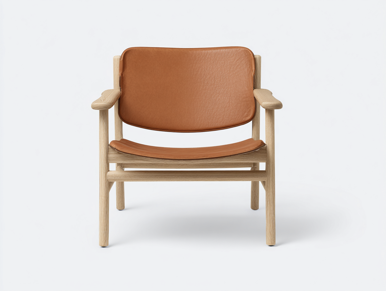 Poltrona lounge 70×78×82 cm - effetto pelle color cuoio e rovere chiaro - struttura in legno con braccioli per soggiorno-Zazosadecor