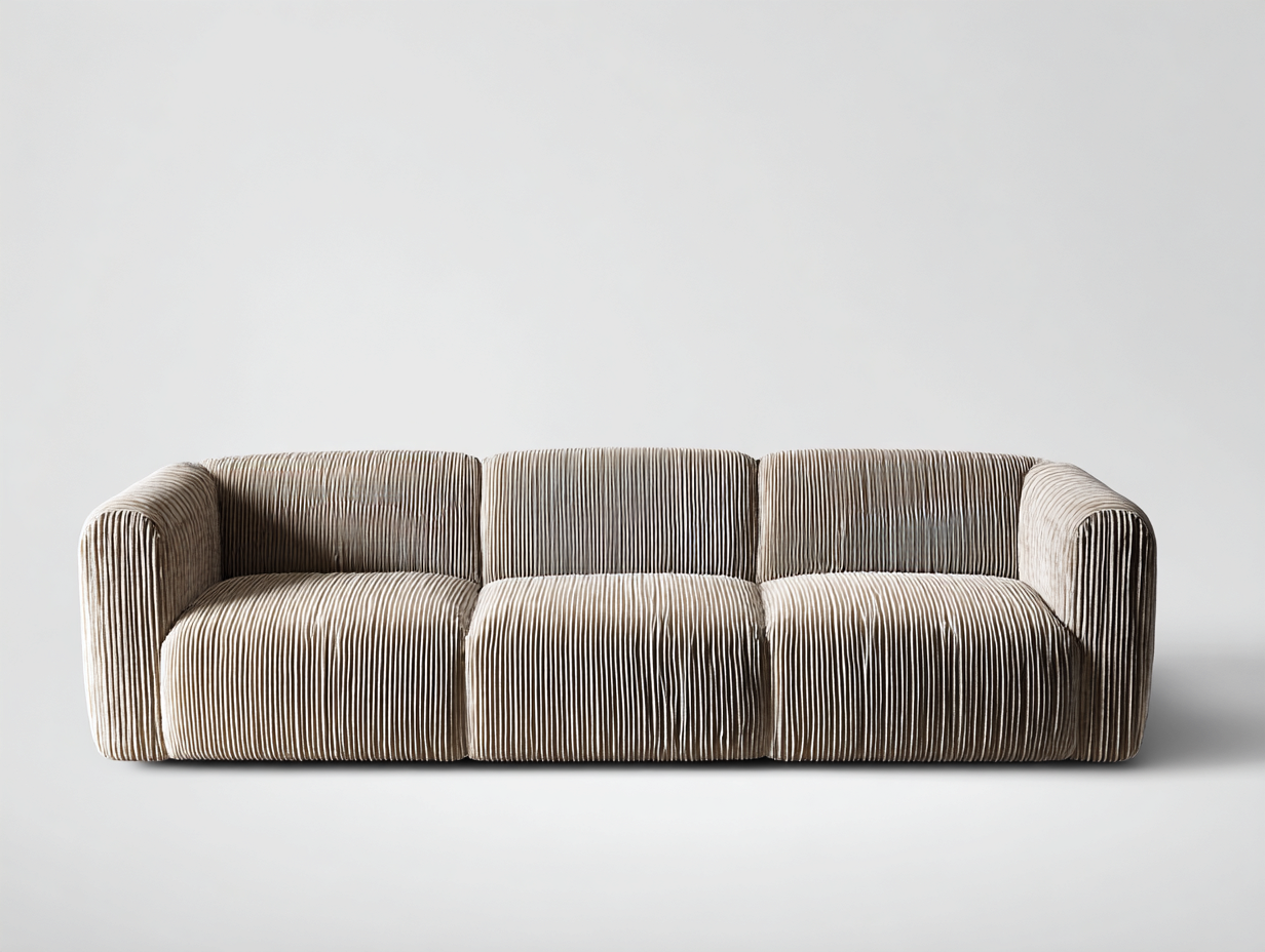 Divano lineare 3 posti 236×96×80 cm - velluto a coste tortora - sedute definite e stile contemporaneo per Soggiorno-Sarovohome