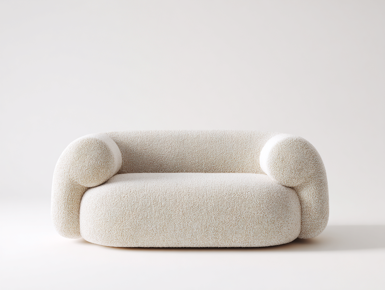 Divano 210×98×76 cm - tessuto avorio - profilo arrotondato con braccioli avvolgenti per soggiorno-Sarovohome