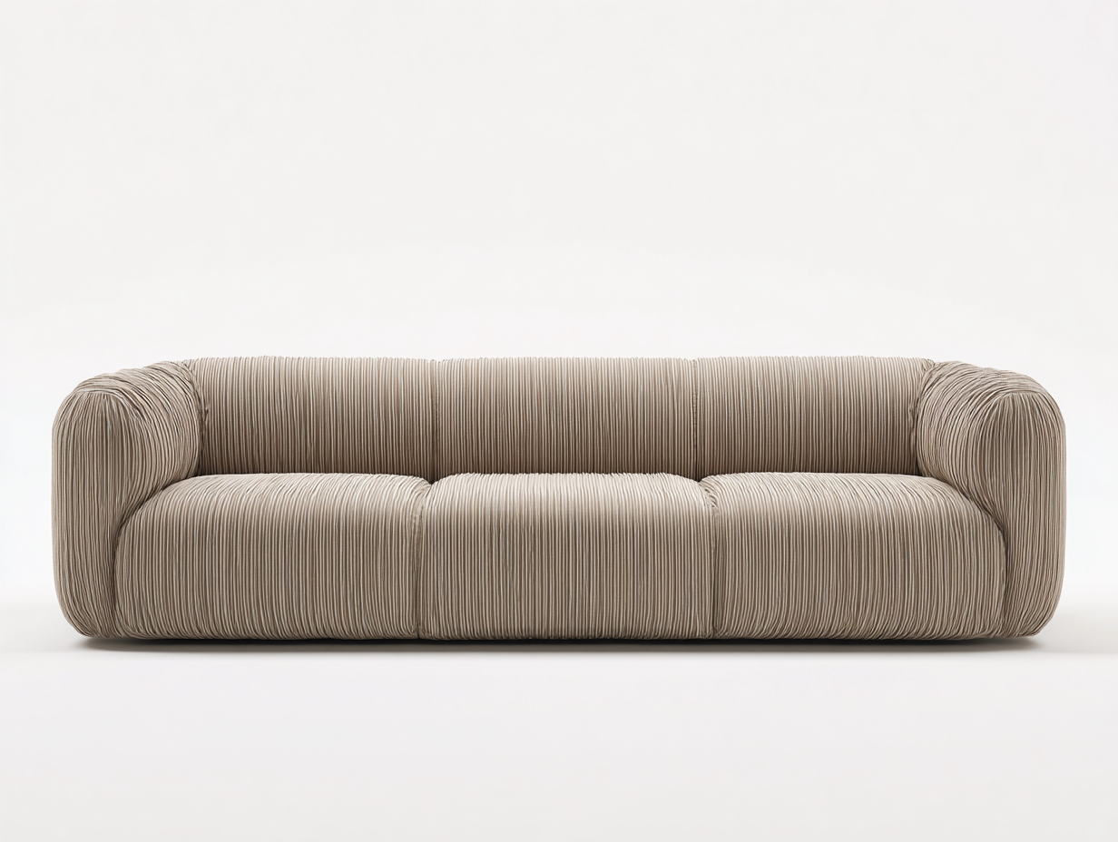 Divano 3 posti 250×100×76 cm - velluto a coste beige sabbia - profilo arrotondato per Soggiorno-Sarovohome