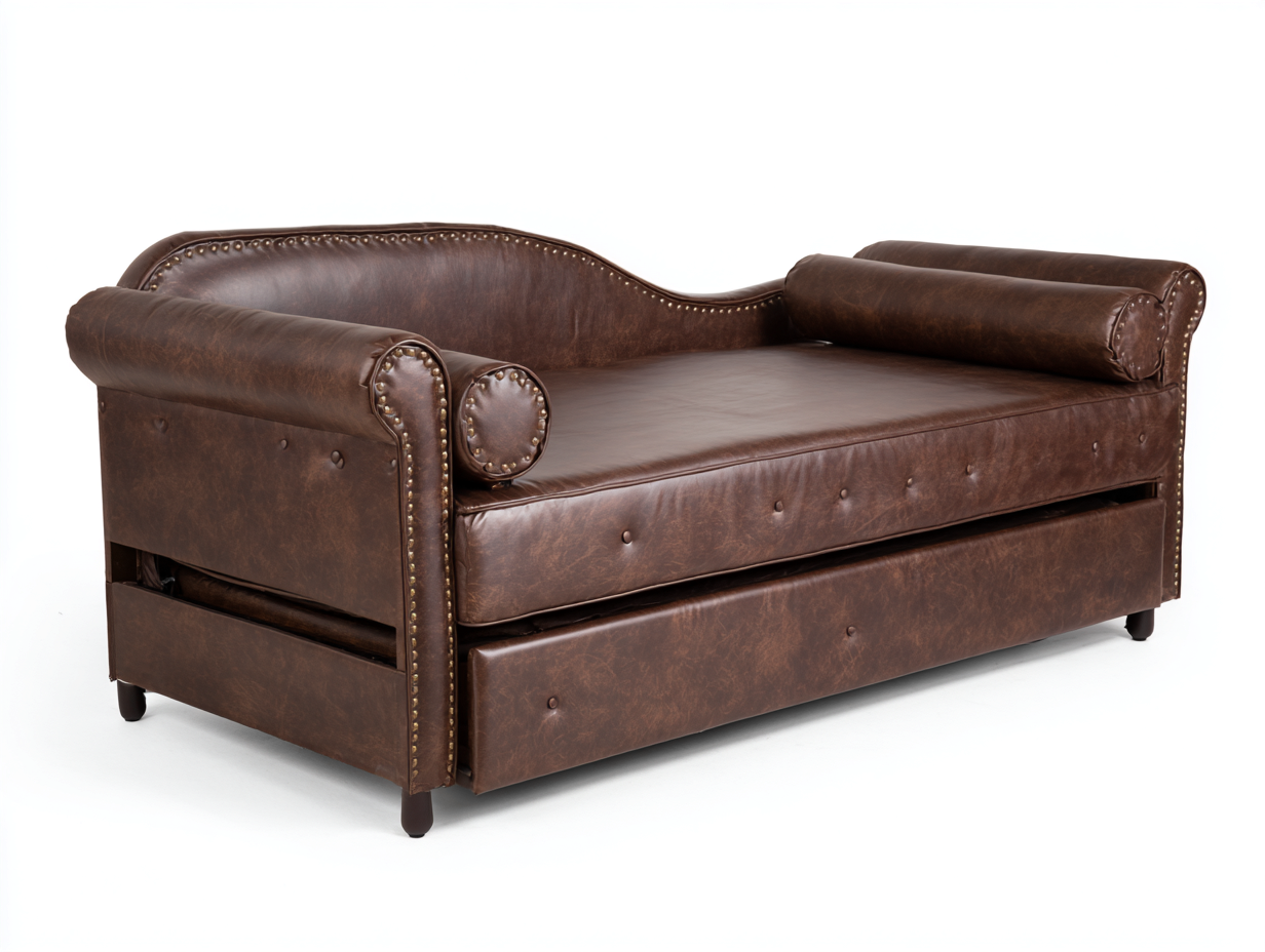Divano Letto estraibile 218×104×94 cm - pelle marrone scuro e finitura ottone - letto aggiuntivo per Camera Da Letto-Sarovohome