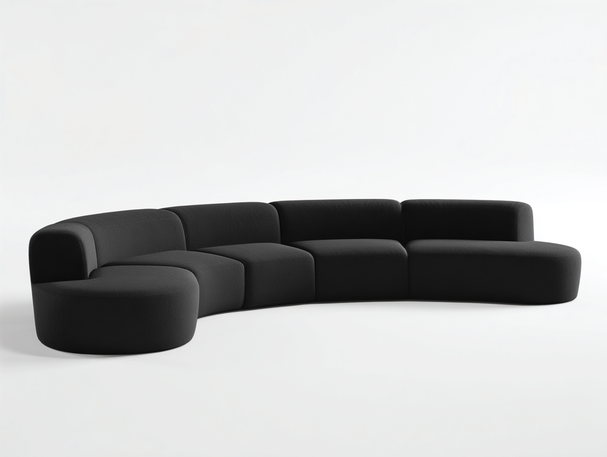 Divano panoramico curvo 420×175×80 cm - tessuto nero testurizzato e schienale continuo - stile scultoreo per Soggiorno-Sarovohome