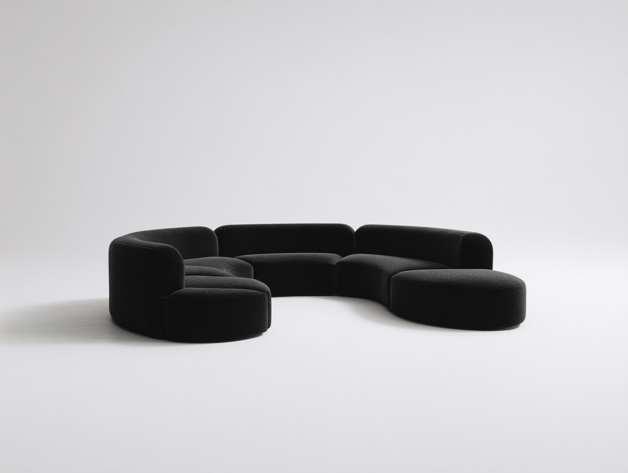 Divano curvo 320×255×72 cm - tessuto nero - configurazione semicircolare con chaise per soggiorno-Sarovohome