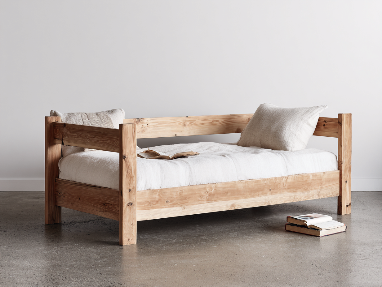 Divano Letto 206×99×81 cm - legno massello pino naturale - struttura daybed con sponde per camera da letto-Sarovohome