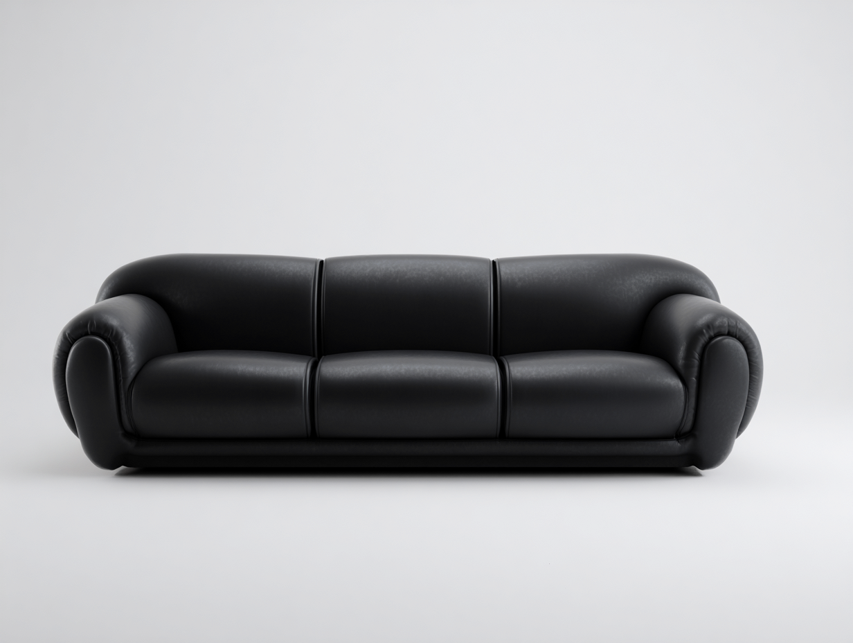 Divano 224×94×82 cm - similpelle nera - tre sedute separate con braccioli arrotondati per soggiorno-Sarovohome