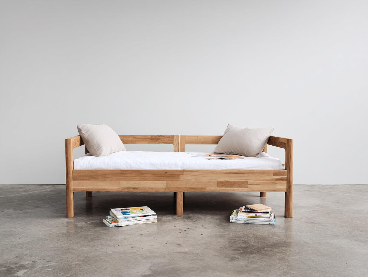 Divano Letto 204×96×76 cm - legno rovere chiaro - daybed singolo rialzato con telaio aperto per camera da letto-Sarovohome
