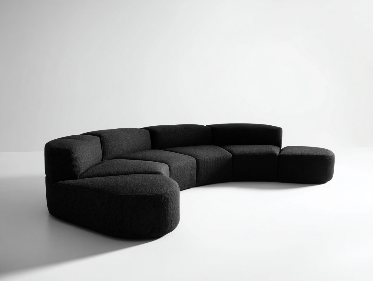 Divano curvo 380×220×78 cm - tessuto bouclé nero e seduta modulare - design avvolgente per Soggiorno-Sarovohome