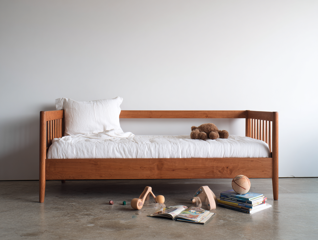 Divano Letto 214×101×88 cm - legno massello color ciliegio e materasso 90×200 cm - struttura aperta per Camera Da Letto-Sarovohome