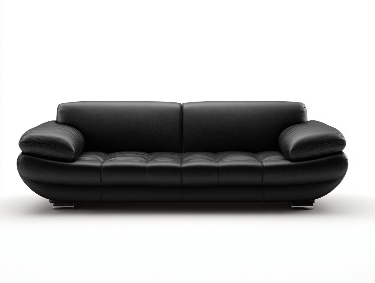 Divano 218×96×78 cm - rivestimento nero effetto pelle - seduta imbottita con braccioli morbidi per soggiorno-Sarovohome
