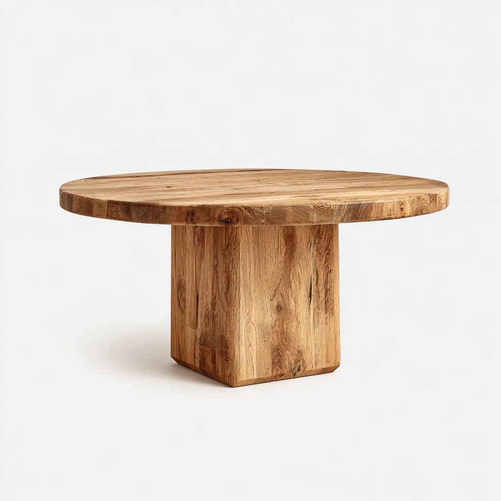 Mesa de comedor redonda 125×125×76 cm - roble miel - estilo rústico con pedestal macizo-Sinovaliving
