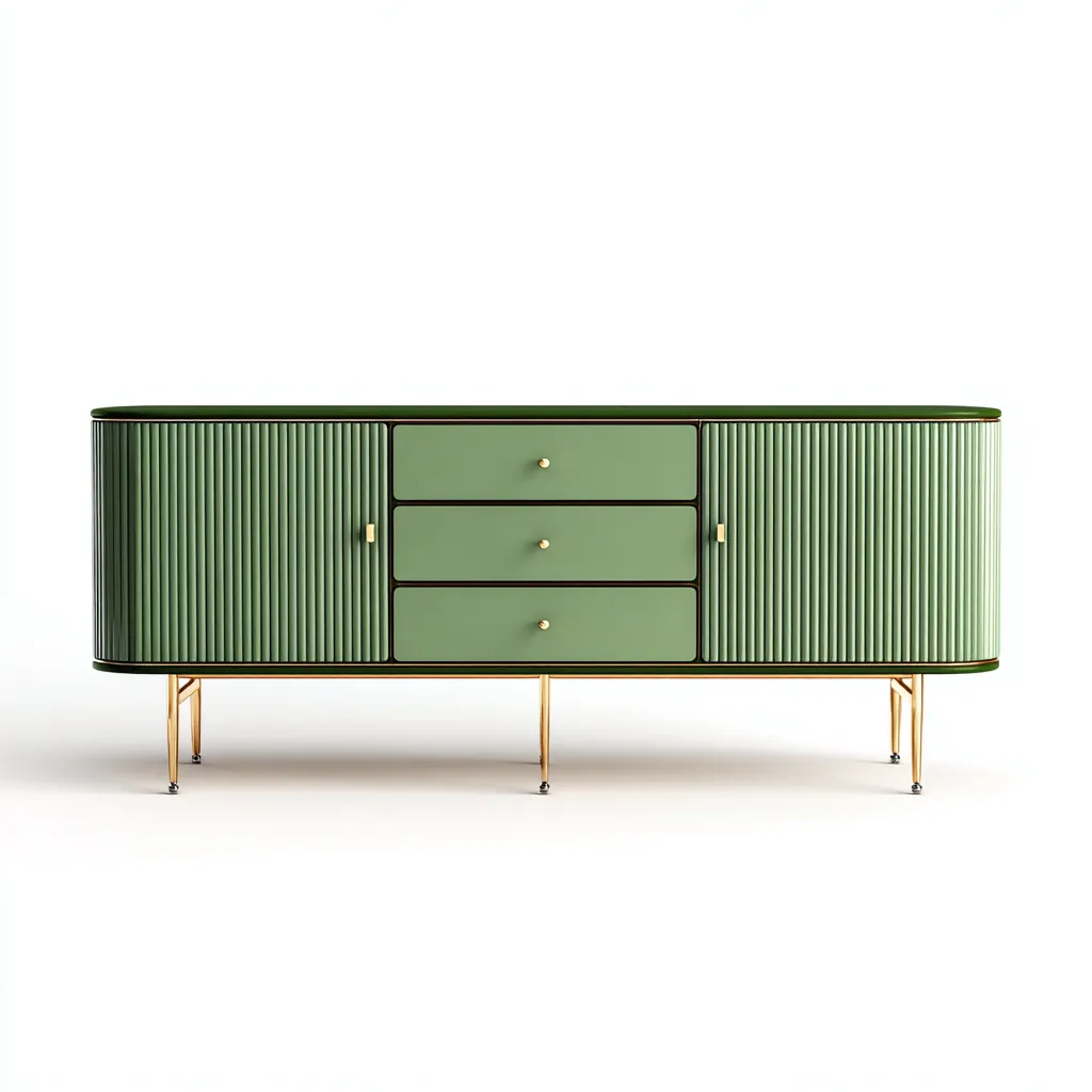 Aparador de comedor 170×45×80 cm - verde y dorado - diseño acanalado contemporáneo-Sinovaliving