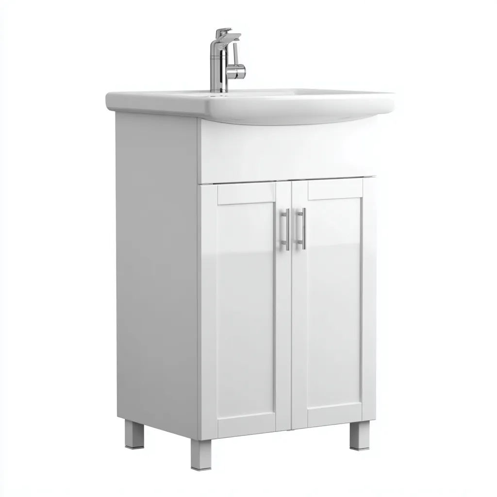 Baño lavabo de pie de MDF y cerámica 55x44x84 cm - blanco - estilo clásico compacto para baño-Sinovaliving