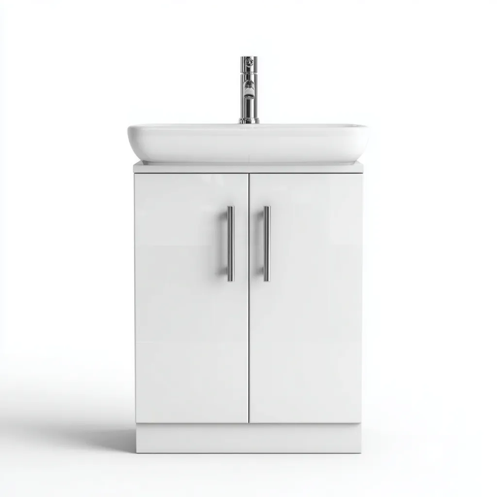 Lavabo de baño 50×40×85 cm - blanco - con lavabo sobre mueble compacto para baño-Sinovaliving