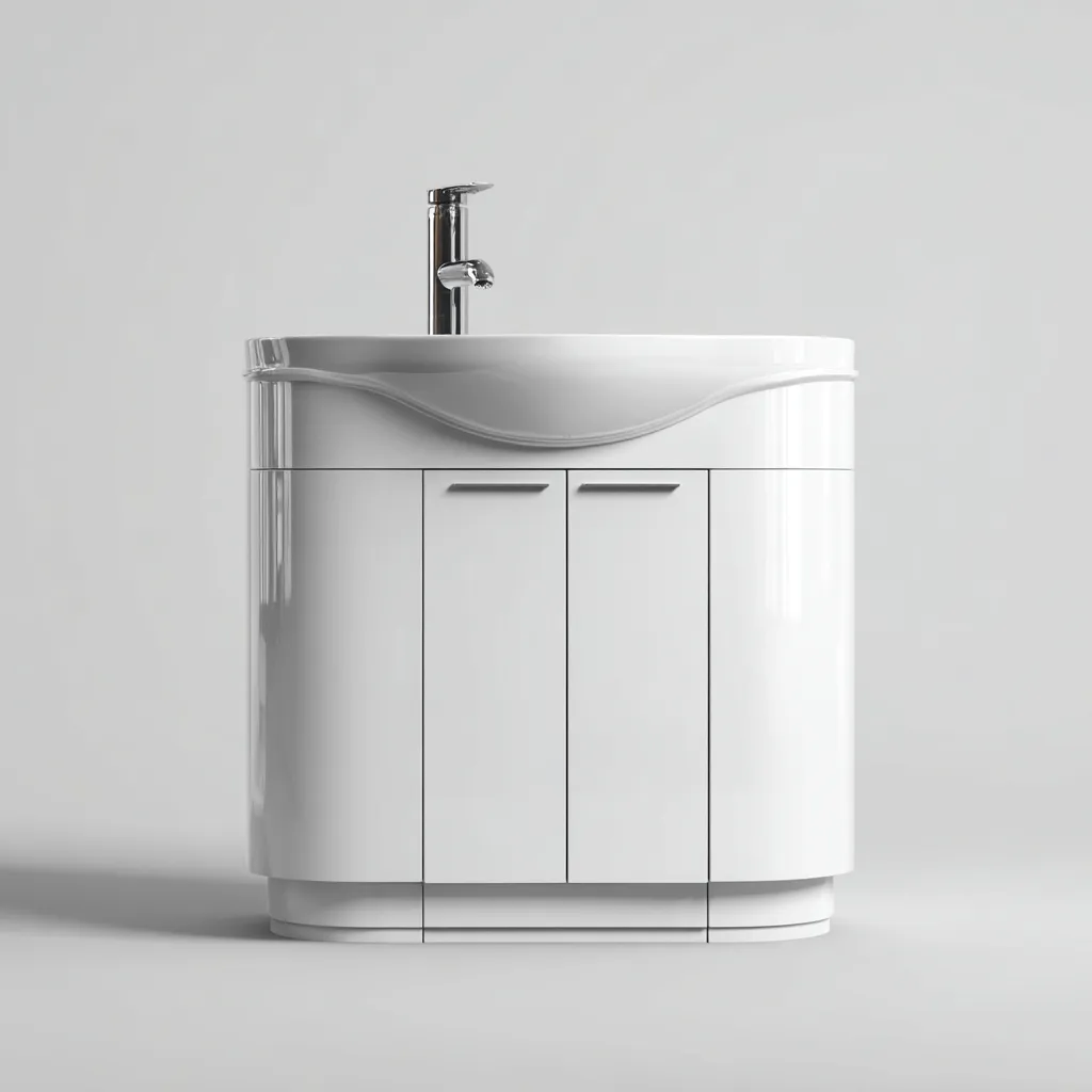 Mueble de baño con lavabo 80×48×85 cm - blanco - diseño curvo brillante con almacenaje-Sinovaliving