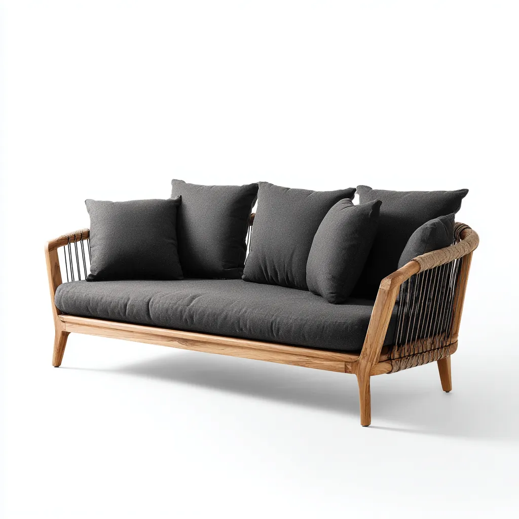 Sofá de exterior 168×78×82 cm - marrón/negro - estructura de madera con cuerda para terraza-Sinovaliving