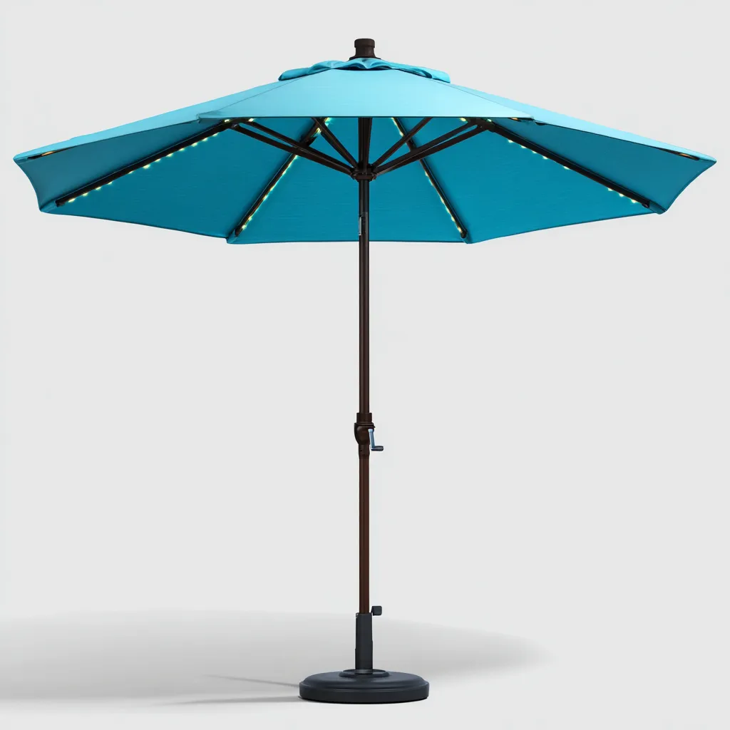 Sombrilla grande para exteriores 300×300×250 cm - turquesa/negro - estructura metálica con iluminación integrada-Sinovaliving