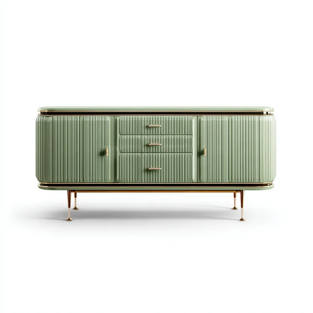 Aparador de comedor 180×45×85 cm - verde-dorado - diseño acanalado con almacenaje-Sinovaliving