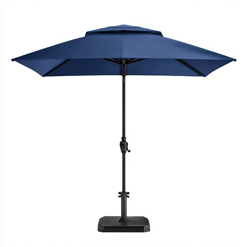 Exterior Sombrilla grande para exteriores de poliéster 300x300x258 cm - azul marino - con ventilación superior y manivela-Sinovaliving