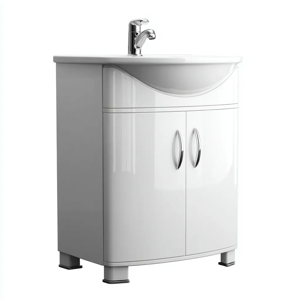 Lavabo de baño con mueble curvo 55×43×84 cm - blanco - almacenaje práctico para baño-Sinovaliving