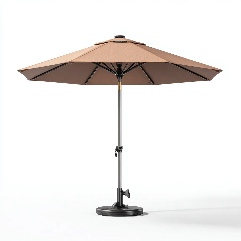 Sombrilla grande para exteriores 300×300×255 cm - marrón/negro - estructura metálica con base y ventilación superior para terraza-Sinovaliving