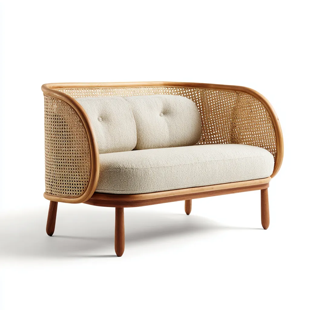 Sofá de exterior 2 plazas de madera y ratán 165×78×82 cm - beige/marrón - asiento continuo y diseño curvo-Sinovaliving