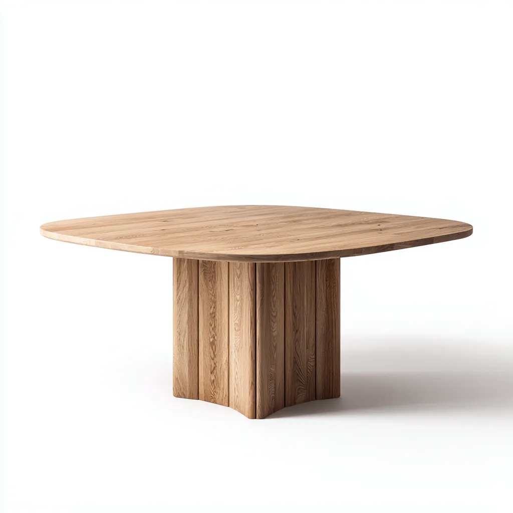 Mesa de comedor de madera 140×140×75 cm - roble claro - diseño orgánico con base central-Sinovaliving