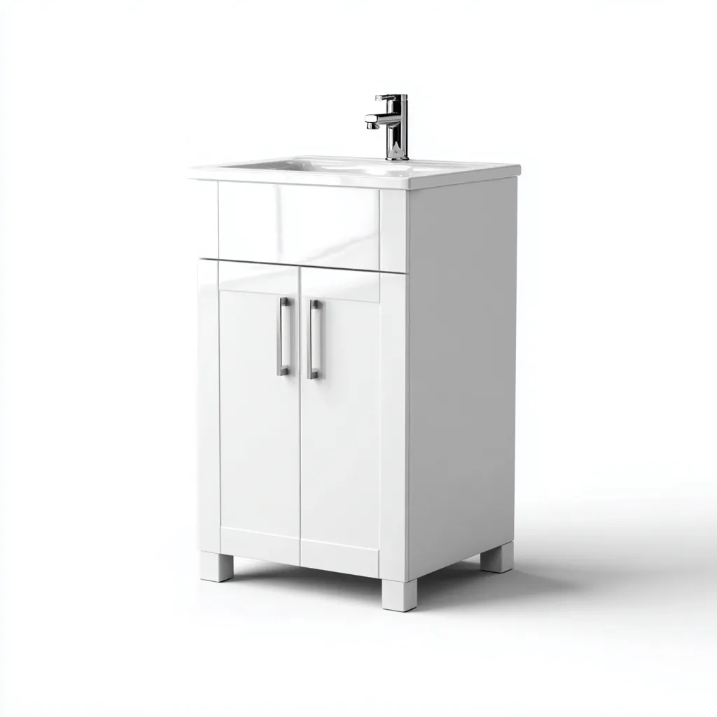 Baño lavabo de pie de MDF y cerámica 50x40x82 cm - blanco - diseño recto para baño pequeño-Sinovaliving