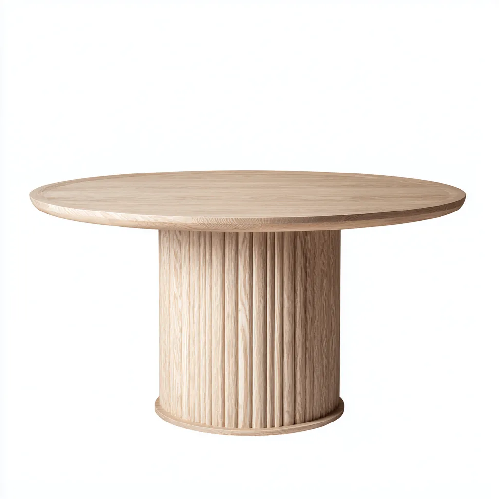 Mesa de comedor redonda de madera 130×130×76 cm - natural - base central acanalada para comedor-Sinovaliving