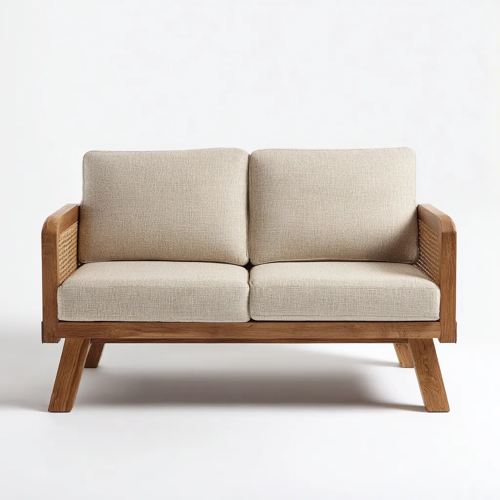 Sofá de exterior 168×78×80 cm - madera miel y beige - laterales trenzados de estilo natural-Sinovaliving