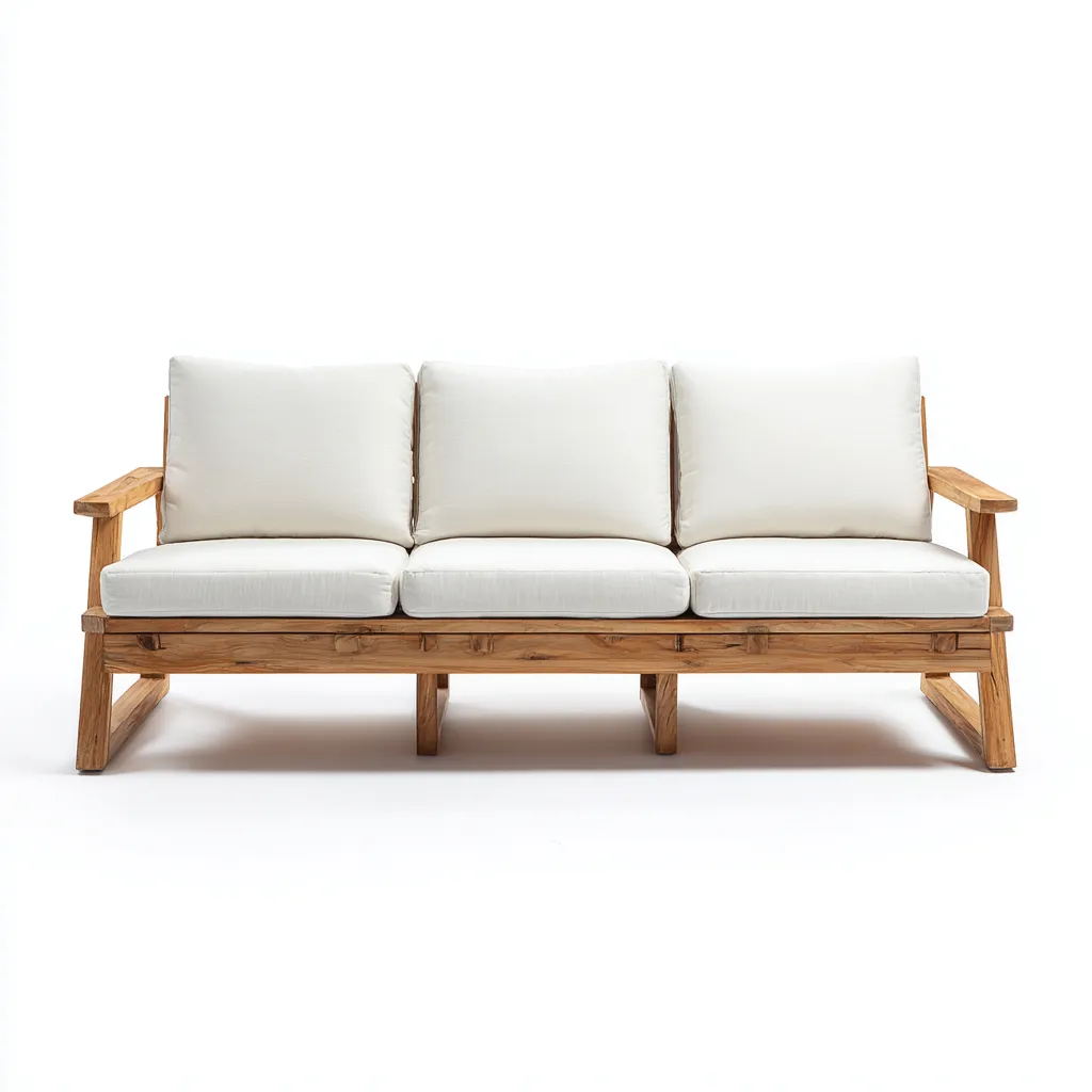 Sofá de exterior 215×84×80 cm - madera/blanco - diseño de tres plazas con líneas rectas-Sinovaliving