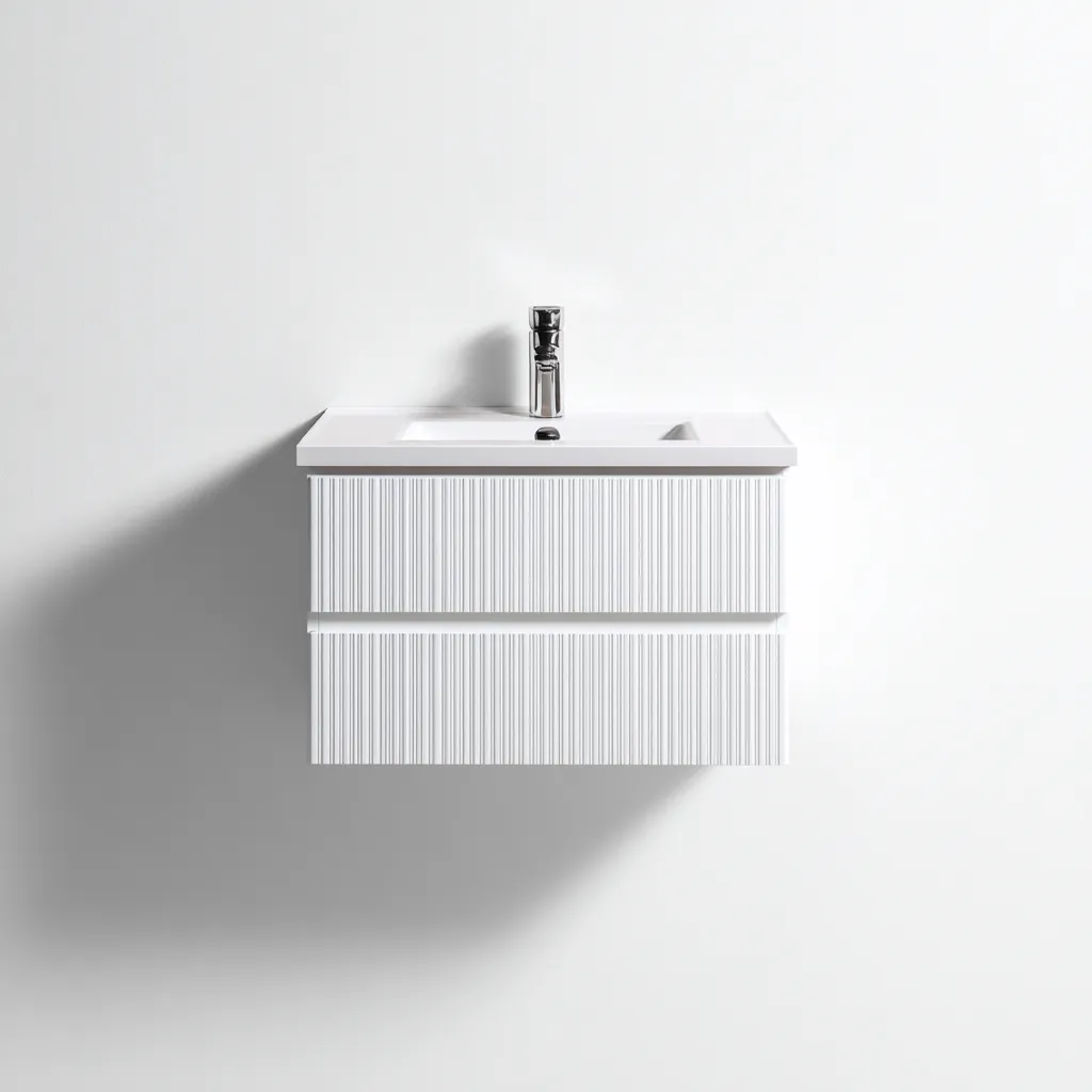 Lavabo de baño suspendido con mueble acanalado 65×45×50 cm - blanco - diseño mural para baño moderno-Sinovaliving