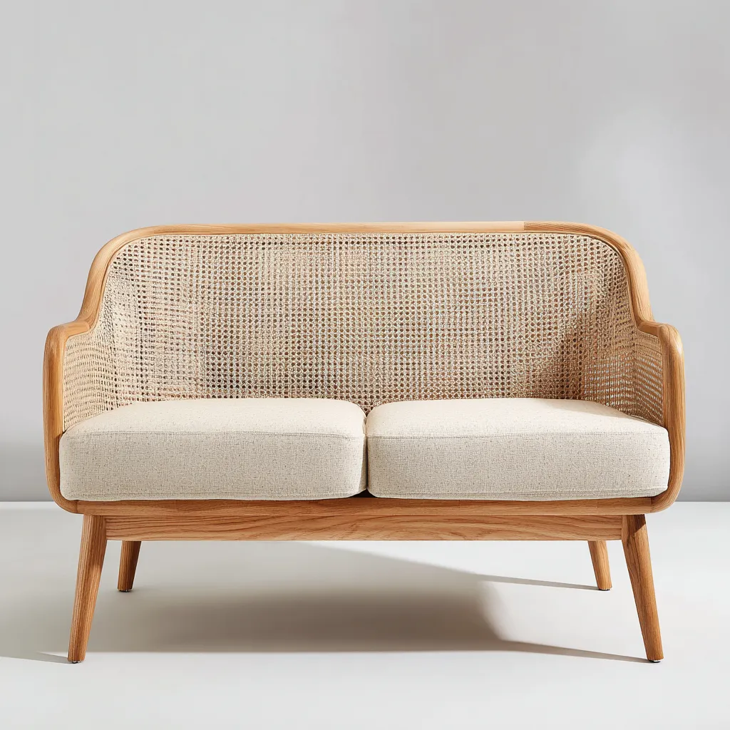 Sofá de exterior 2 plazas de madera y ratán 158×76×84 cm - beige/marrón - respaldo envolvente para terraza-Sinovaliving