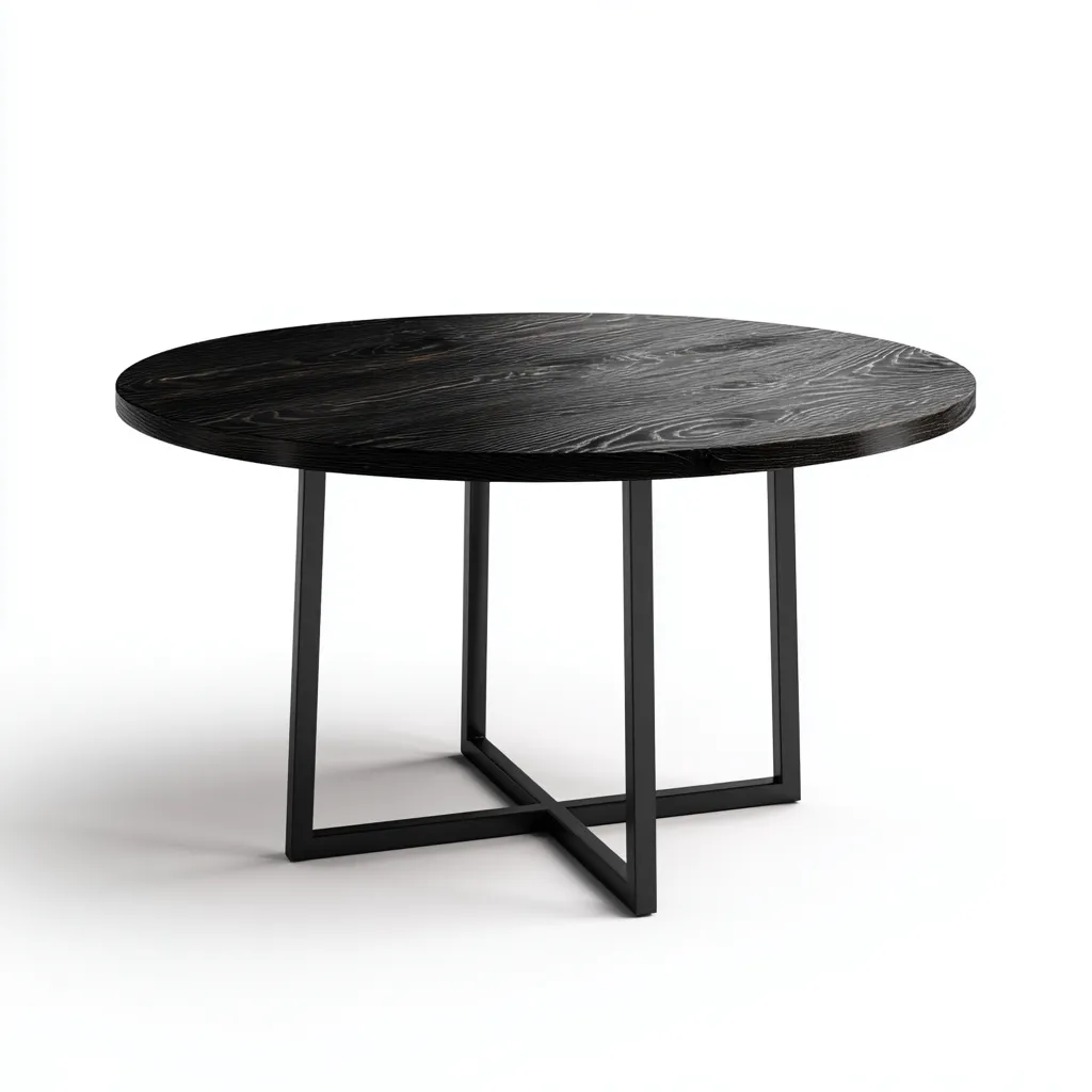 Mesa de comedor redonda de madera y metal 120×120×75 cm - negro - diseño contemporáneo para comedor-Sinovaliving