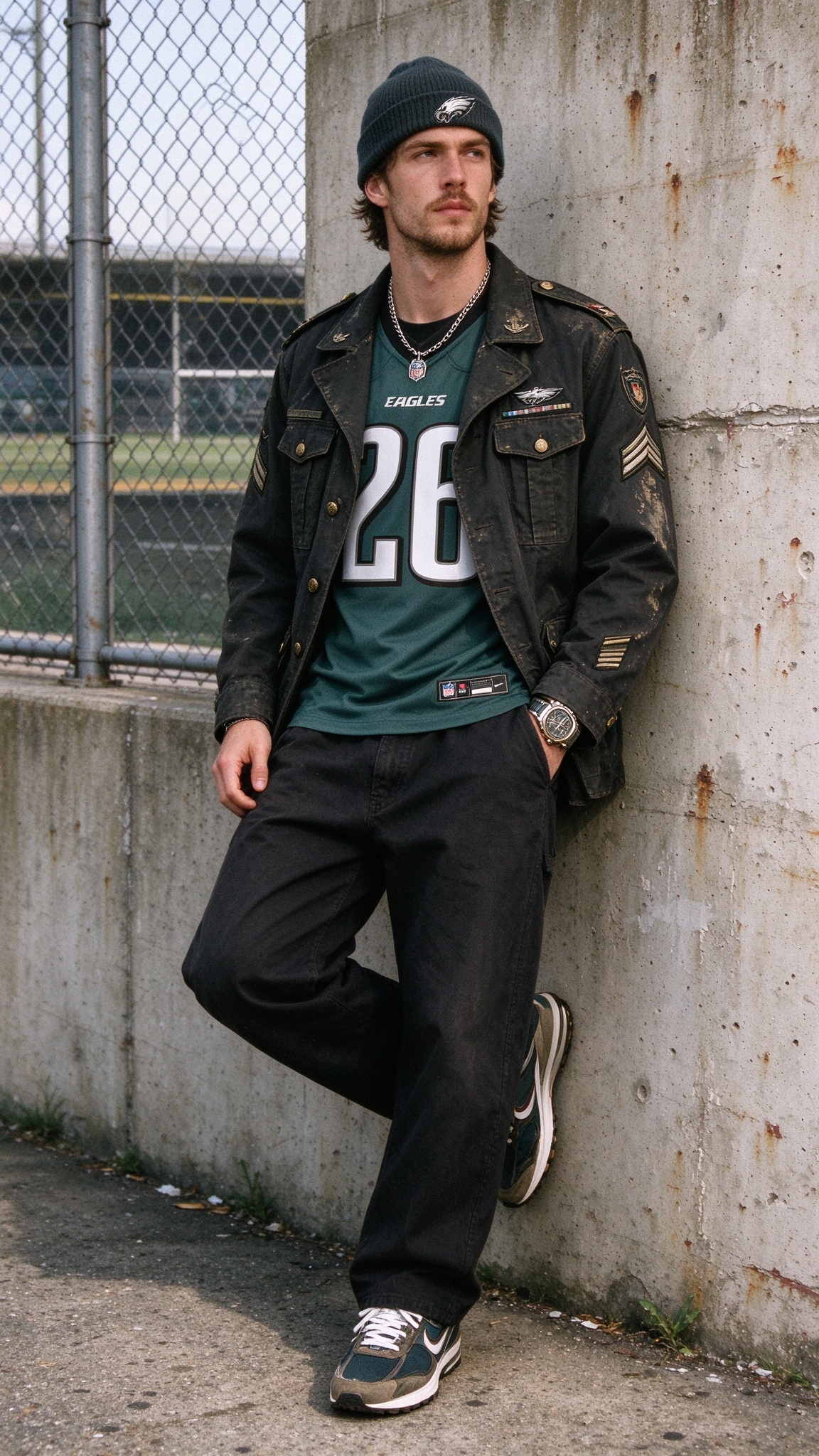 Saquon Barkley #26 Philadelphia Eagles men dark green jersey outfit, Elite Fan Jersey